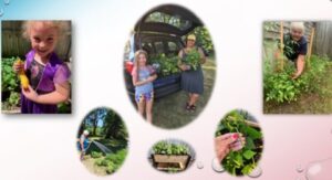 A collage of photos featuring tribe members tending to their community garden